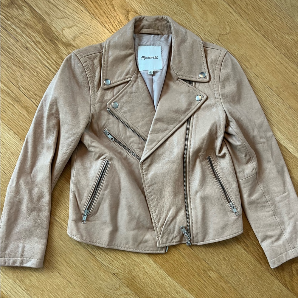 Madewell Premium Leather Jacket in Cream - Size XS